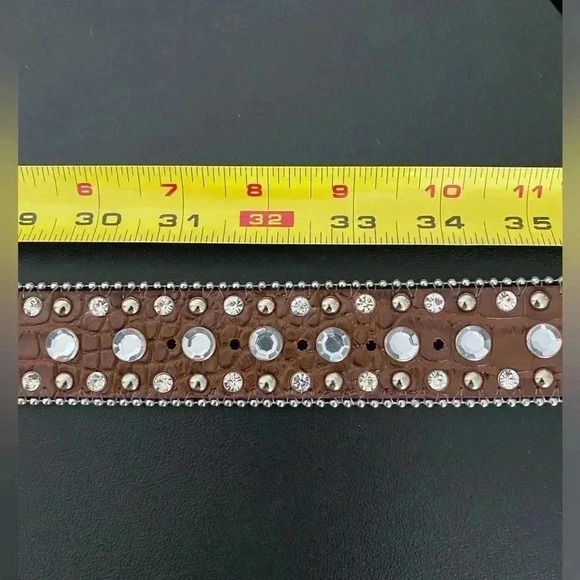 Vintage Western Leather Studded Rhinestone Belt Cowgirl New Boho Festival - Picture 8 of 10